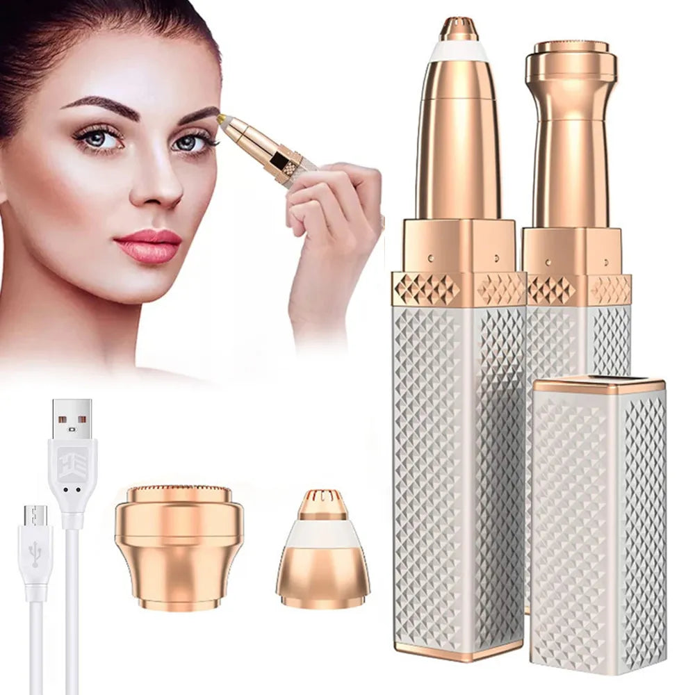 2-in-1 Flawless Facial Hair Remover & Eyebrow Trimmer | USB Rechargeable, Painless & Portable | Silver Color